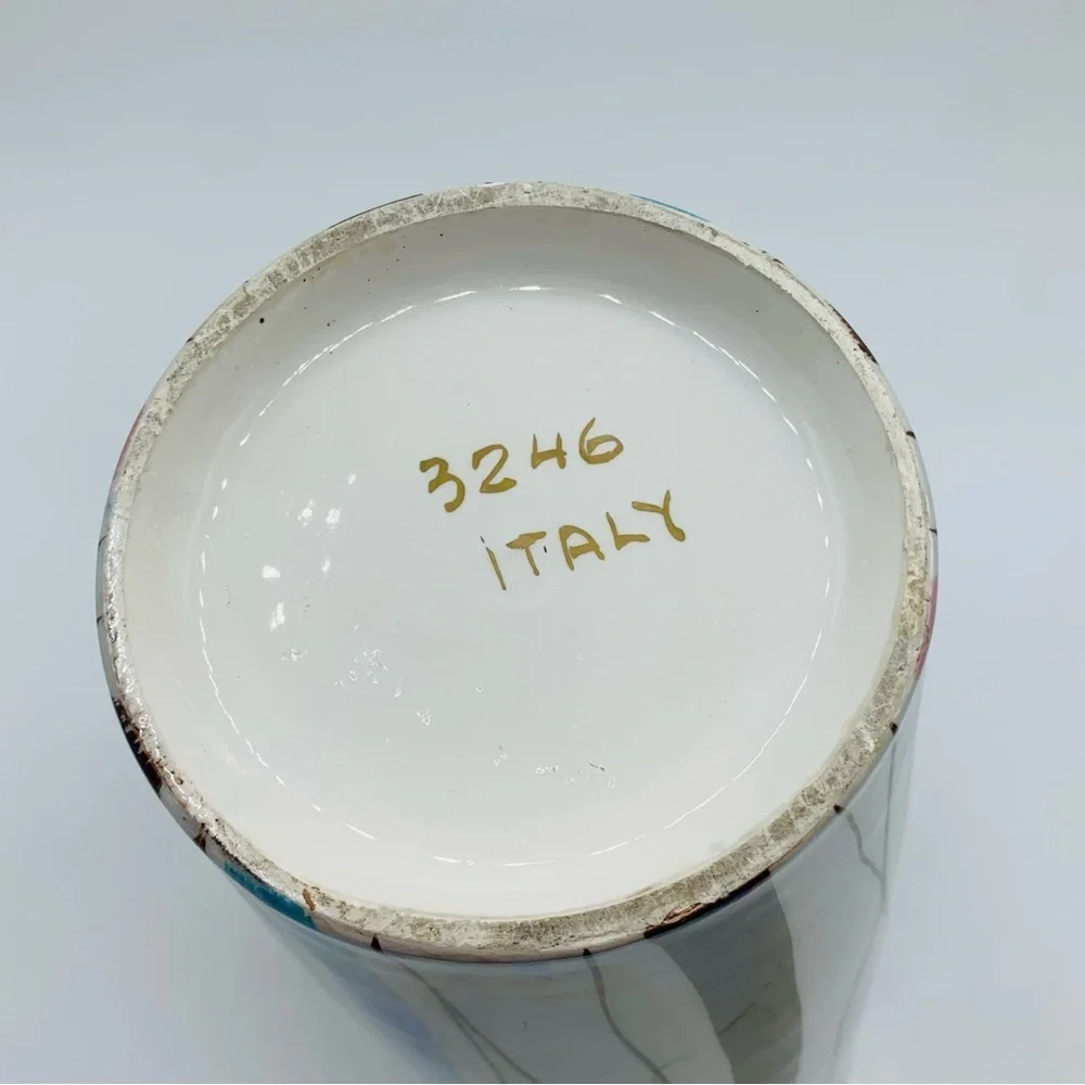 Vintage MCM Italian Iridescent Striped Vase with Gold Trim – 8.5”